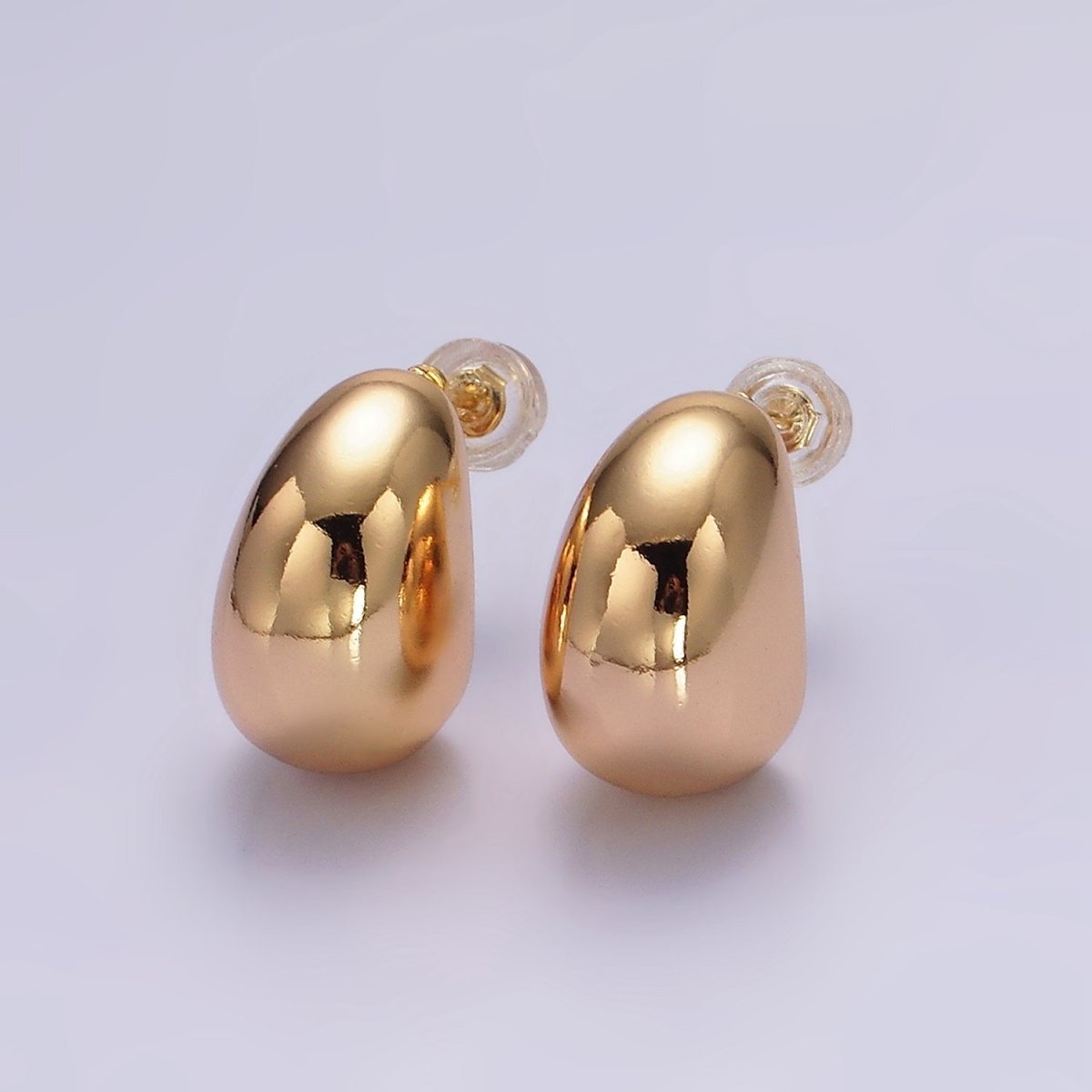 16K Gold Filled 16.5mm Wide Curved Dome C-Shaped Hoop Earrings | AE-895