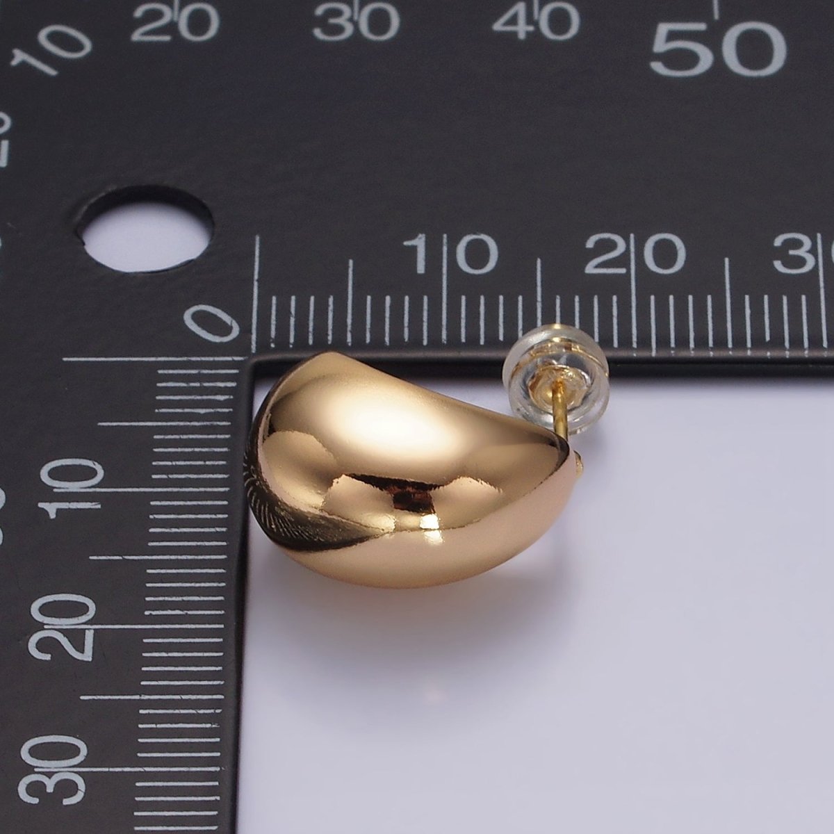 16K Gold Filled 16.5mm Wide Curved Dome C-Shaped Hoop Earrings | AE-895