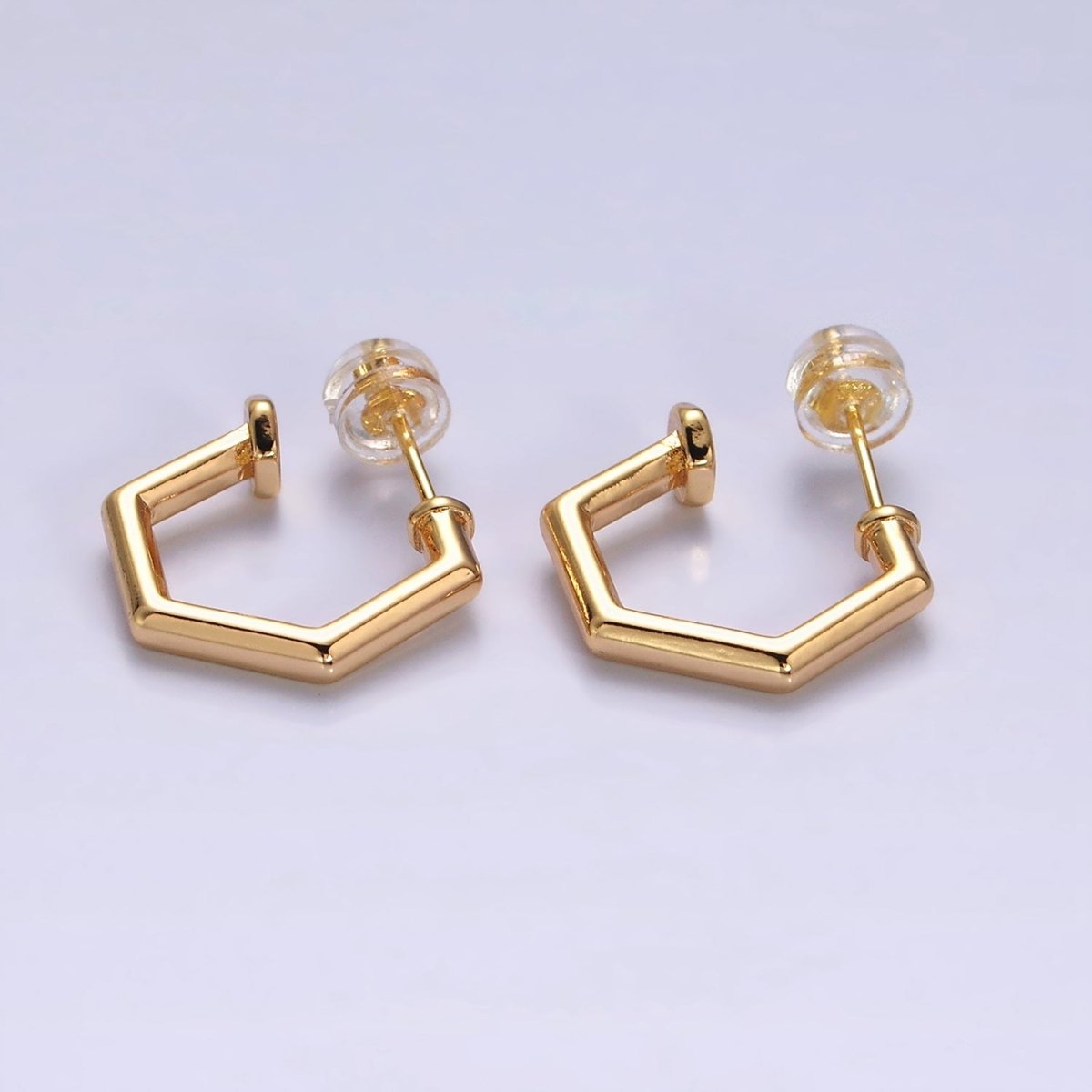16K Gold Filled 16mm Hexagonal Nail C-Shaped Hoop Earrings in Gold & Silver | AD1550 AD1551