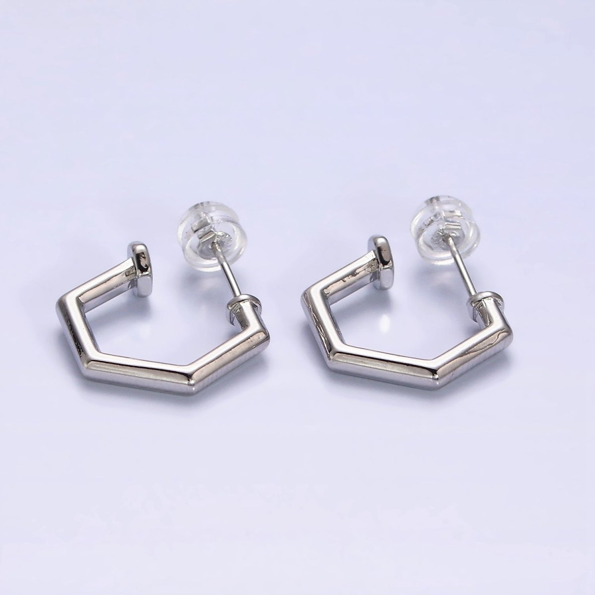 16K Gold Filled 16mm Hexagonal Nail C-Shaped Hoop Earrings in Gold & Silver | AD1550 AD1551