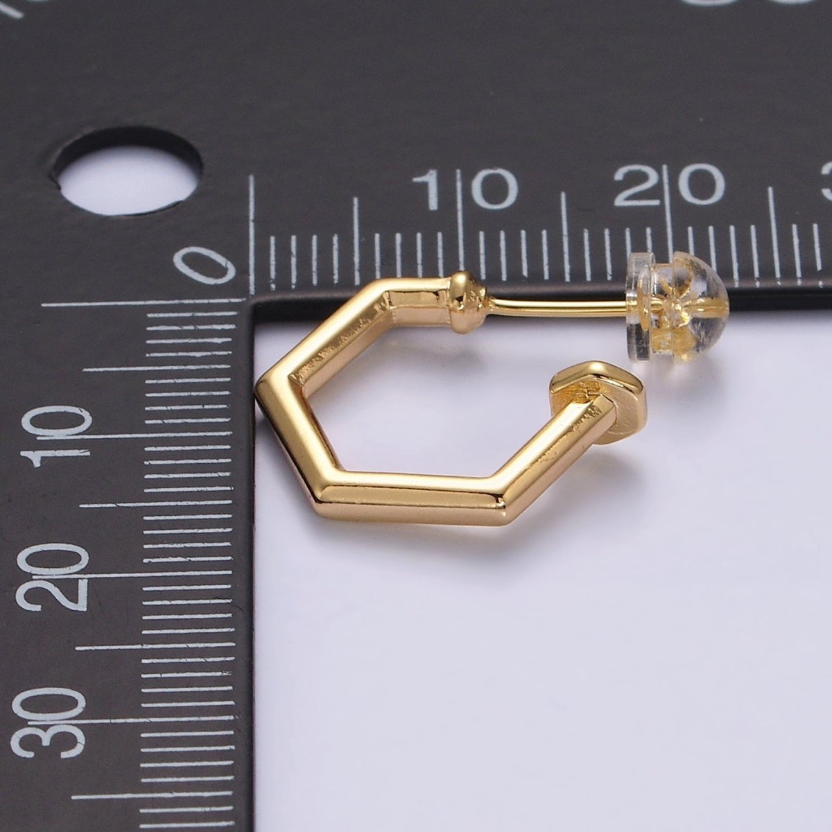 16K Gold Filled 16mm Hexagonal Nail C-Shaped Hoop Earrings in Gold & Silver | AD1550 AD1551