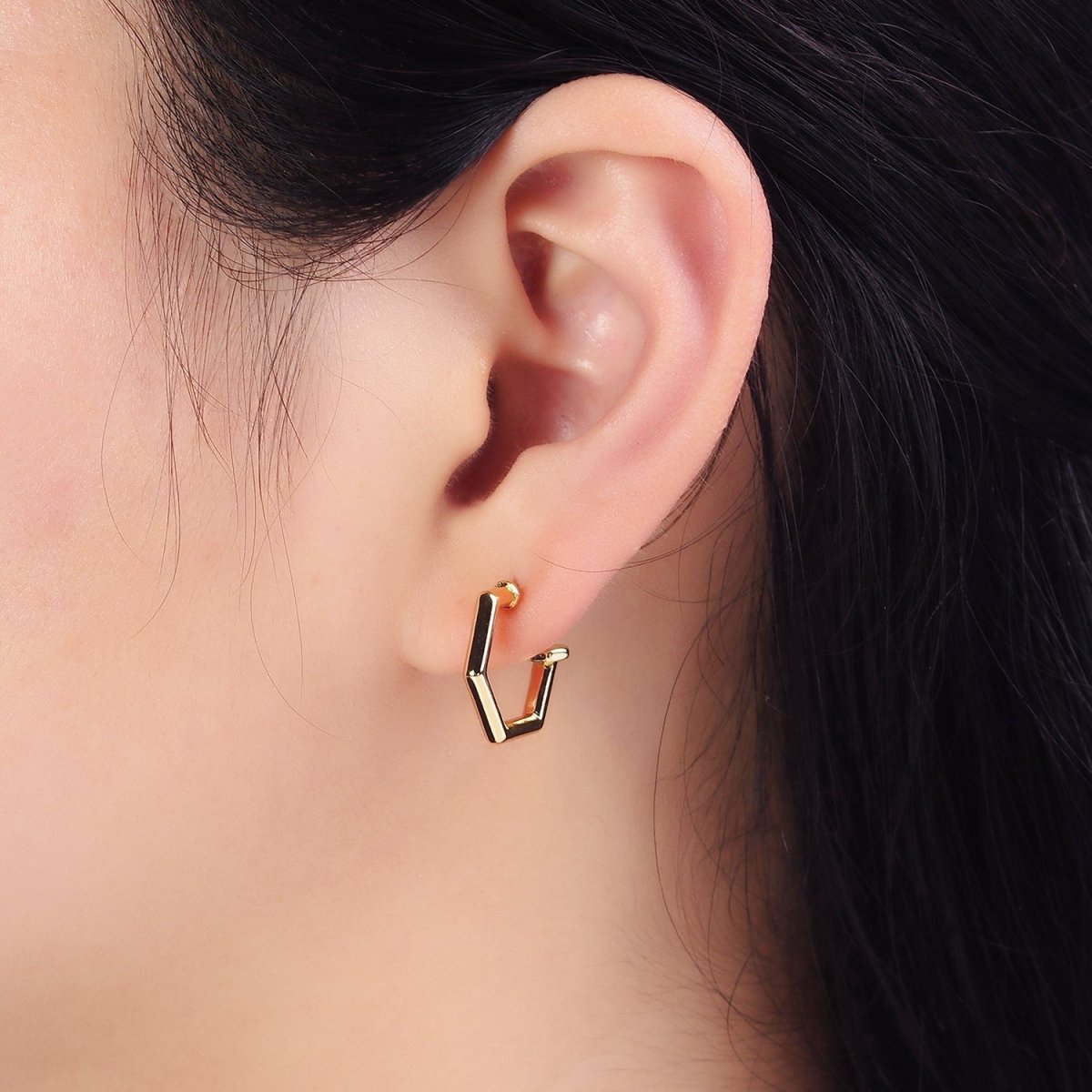 16K Gold Filled 16mm Hexagonal Nail C-Shaped Hoop Earrings in Gold & Silver | AD1550 AD1551