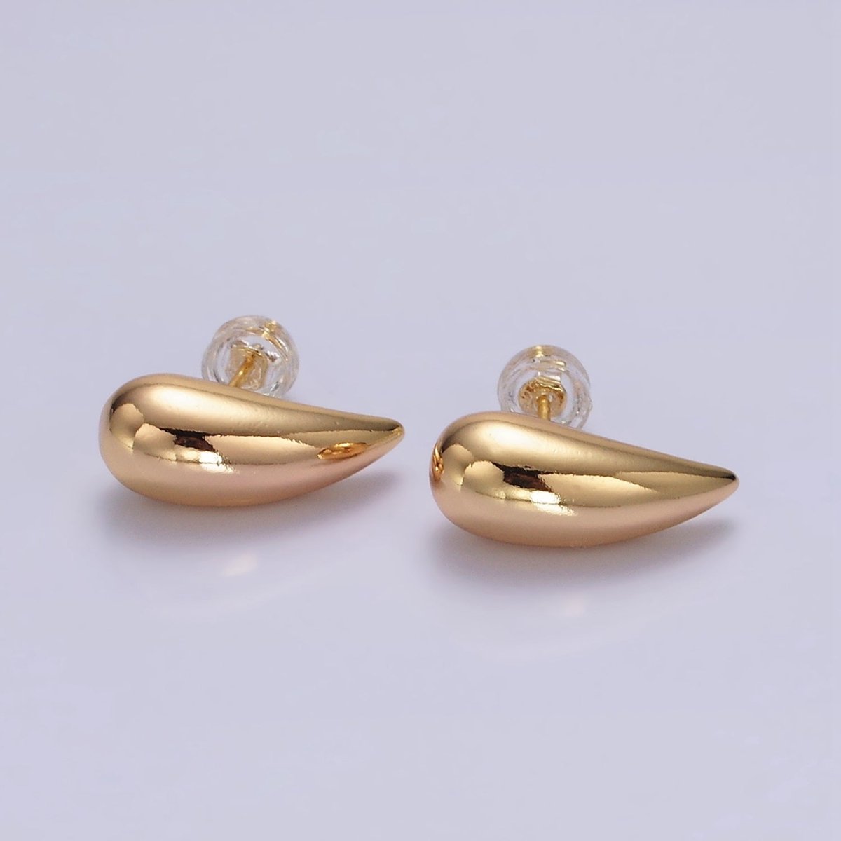 16K Gold Filled 17.5mm Teardrop Dome Minimalist Stud Earrings | AE892