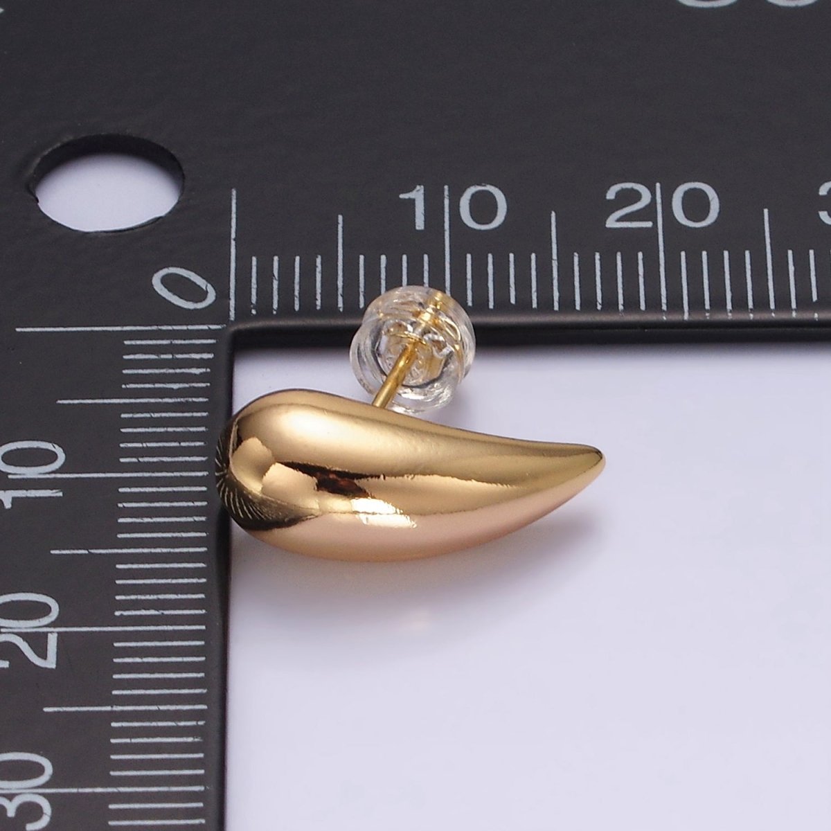 16K Gold Filled 17.5mm Teardrop Dome Minimalist Stud Earrings | AE892