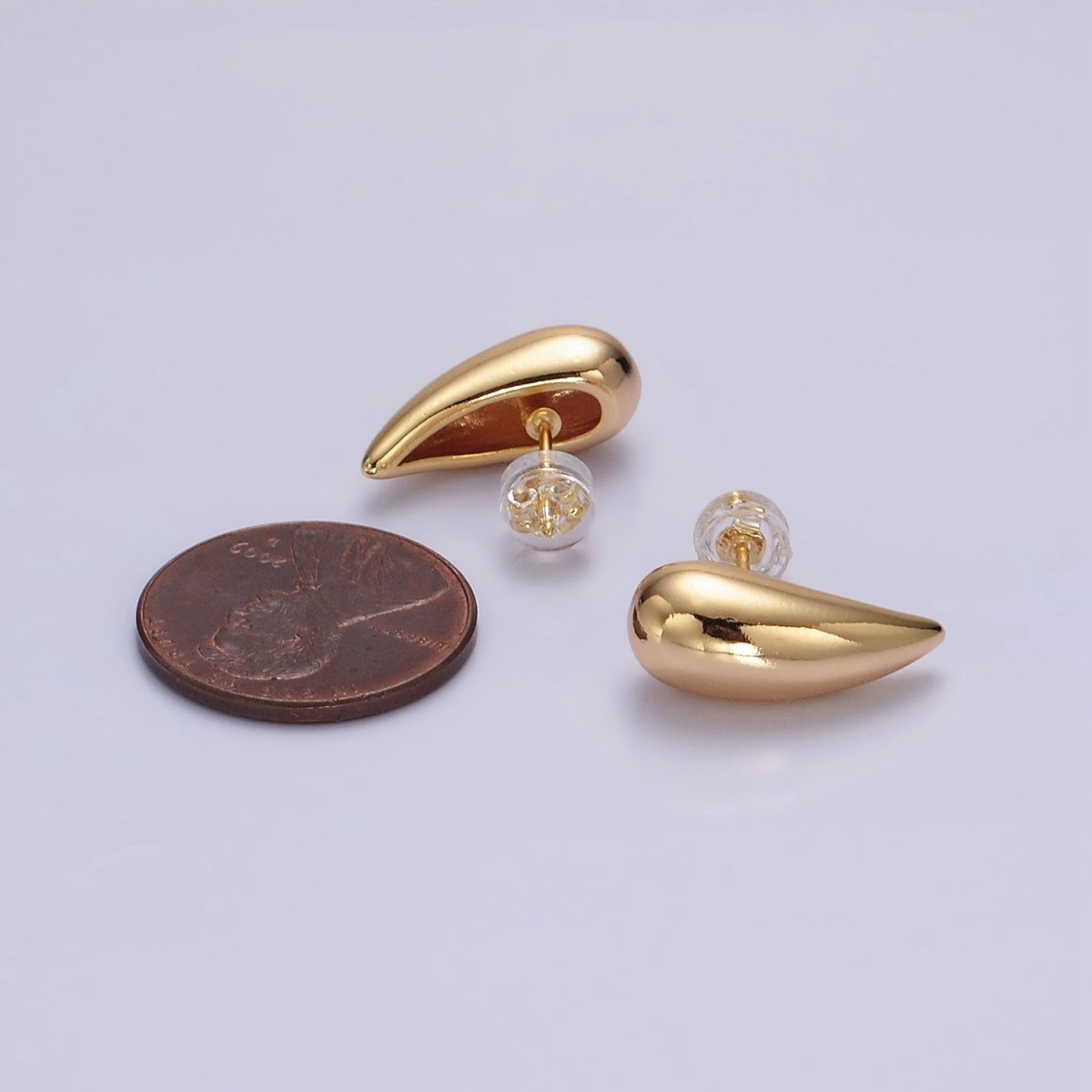 16K Gold Filled 17.5mm Teardrop Dome Minimalist Stud Earrings | AE892