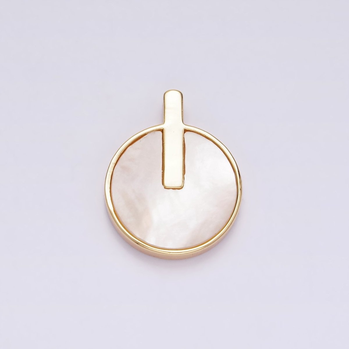 16K Gold Filled 20.5mm Bar Lined Shell Pearl Round Minimalist Bezel Pendant | AA679