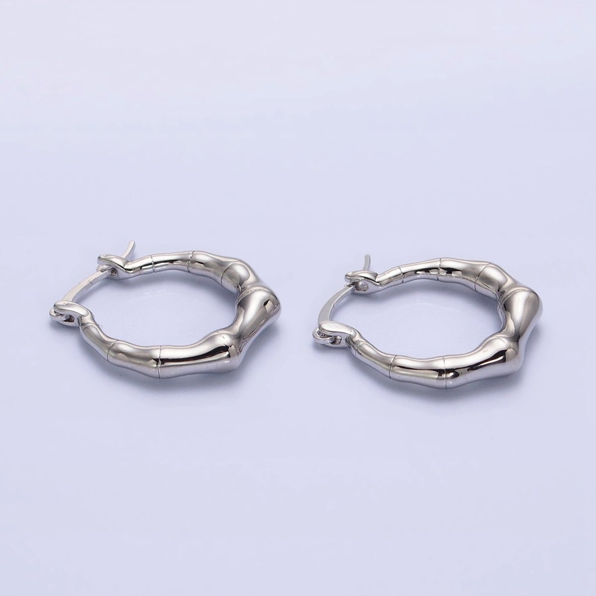 16K Gold Filled 20mm Bamboo French Lock Hoop Latch Earrings in Gold & Silver | AD810 AD811