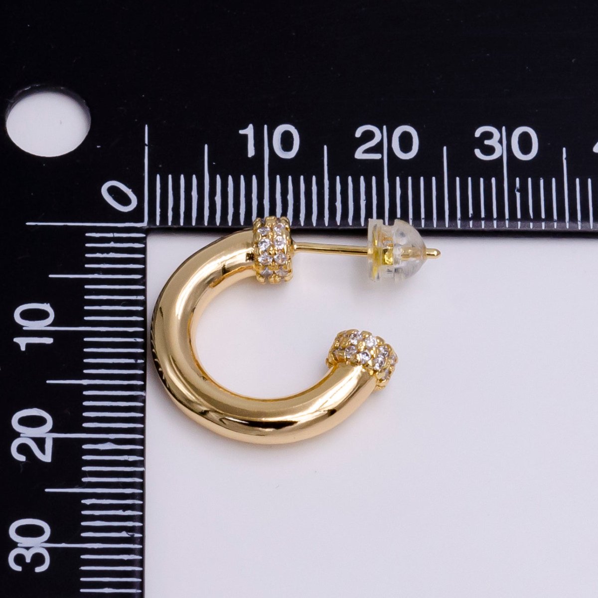 16K Gold Filled 20mm Clear Micro Paved CZ Nail C-Shaped Hoop Earrings in Gold & Silver | AE791 AE792