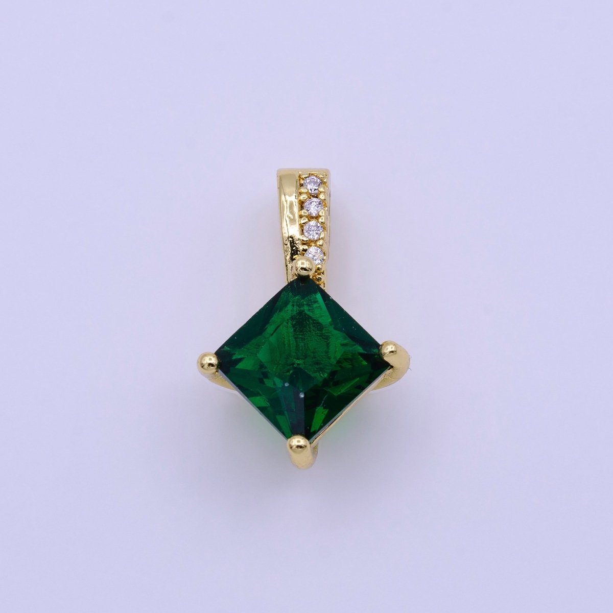 16K Gold Filled 20mm Clear, Pink, Green Rhombus CZ Micro Paved Bail Pendant | AA417 - AA419