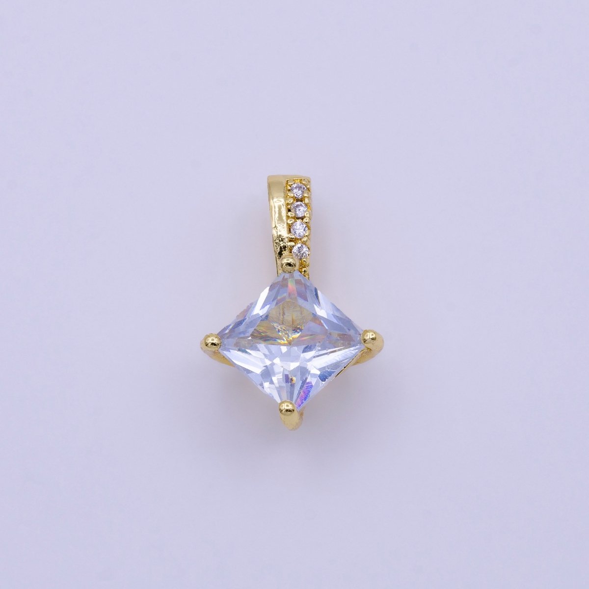 16K Gold Filled 20mm Clear, Pink, Green Rhombus CZ Micro Paved Bail Pendant | AA417 - AA419