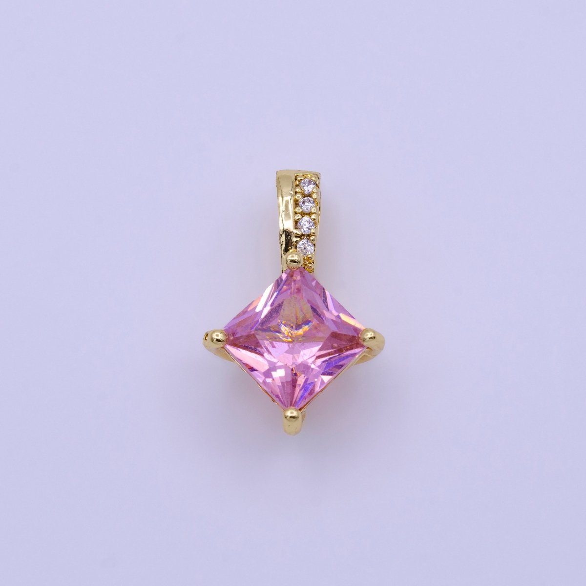 16K Gold Filled 20mm Clear, Pink, Green Rhombus CZ Micro Paved Bail Pendant | AA417 - AA419