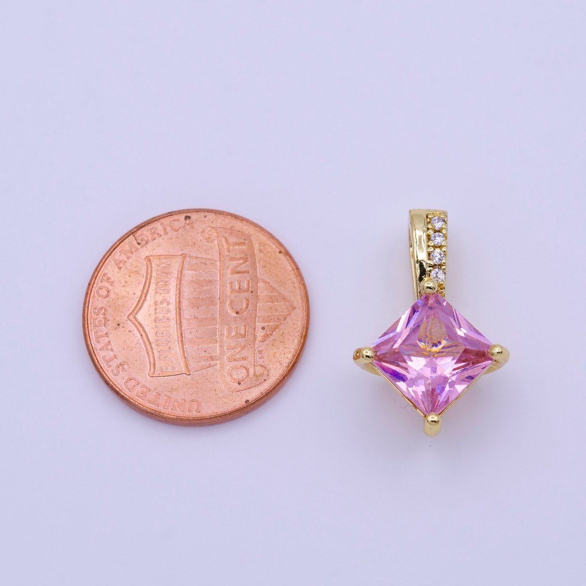 16K Gold Filled 20mm Clear, Pink, Green Rhombus CZ Micro Paved Bail Pendant | AA417 - AA419
