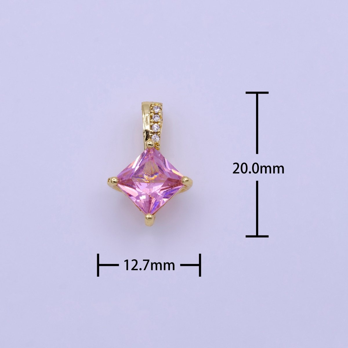 16K Gold Filled 20mm Clear, Pink, Green Rhombus CZ Micro Paved Bail Pendant | AA417 - AA419