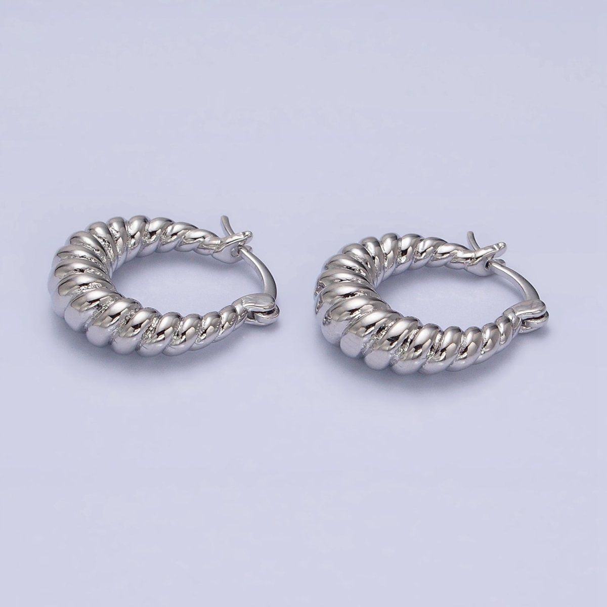 16K Gold Filled 20mm Croissant Twisted Chunky French Lock Latch Earrings in Gold & Silver | AD1195 AD1196