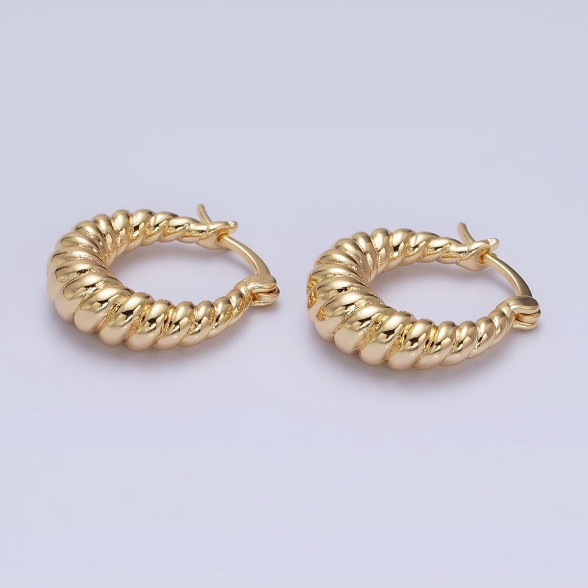 16K Gold Filled 20mm Croissant Twisted Chunky French Lock Latch Earrings in Gold & Silver | AD1195 AD1196