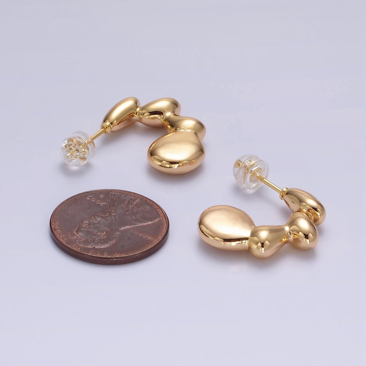 16K Gold Filled 20mm Molten Bubble Beaded C-Shaped Hoop Earrings | AE896