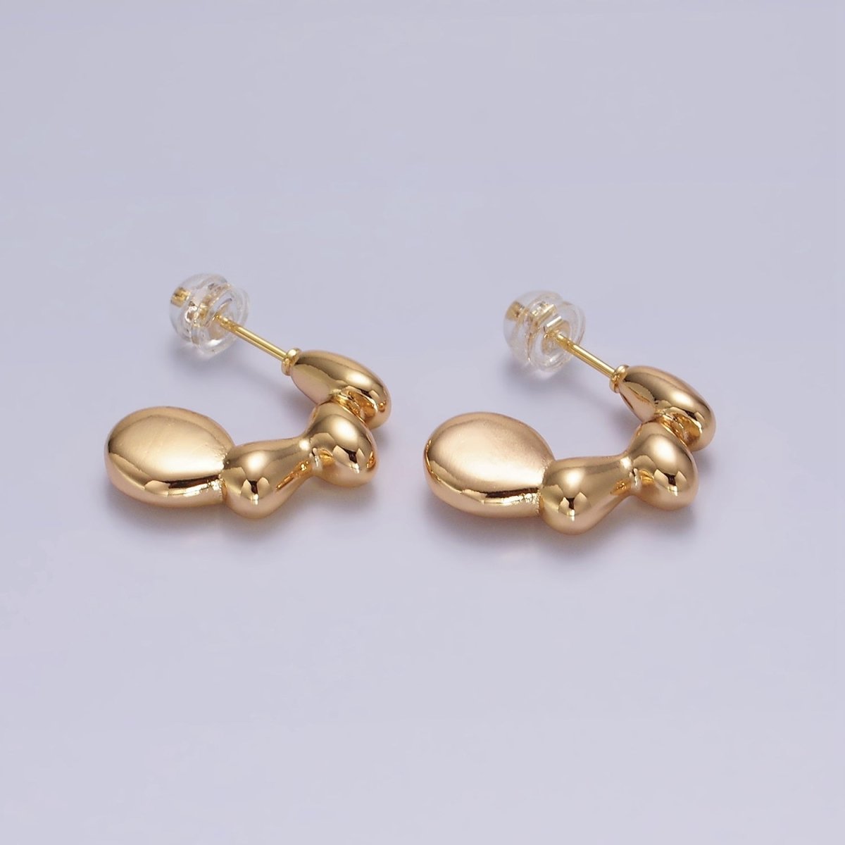 16K Gold Filled 20mm Molten Bubble Beaded C-Shaped Hoop Earrings | AE896