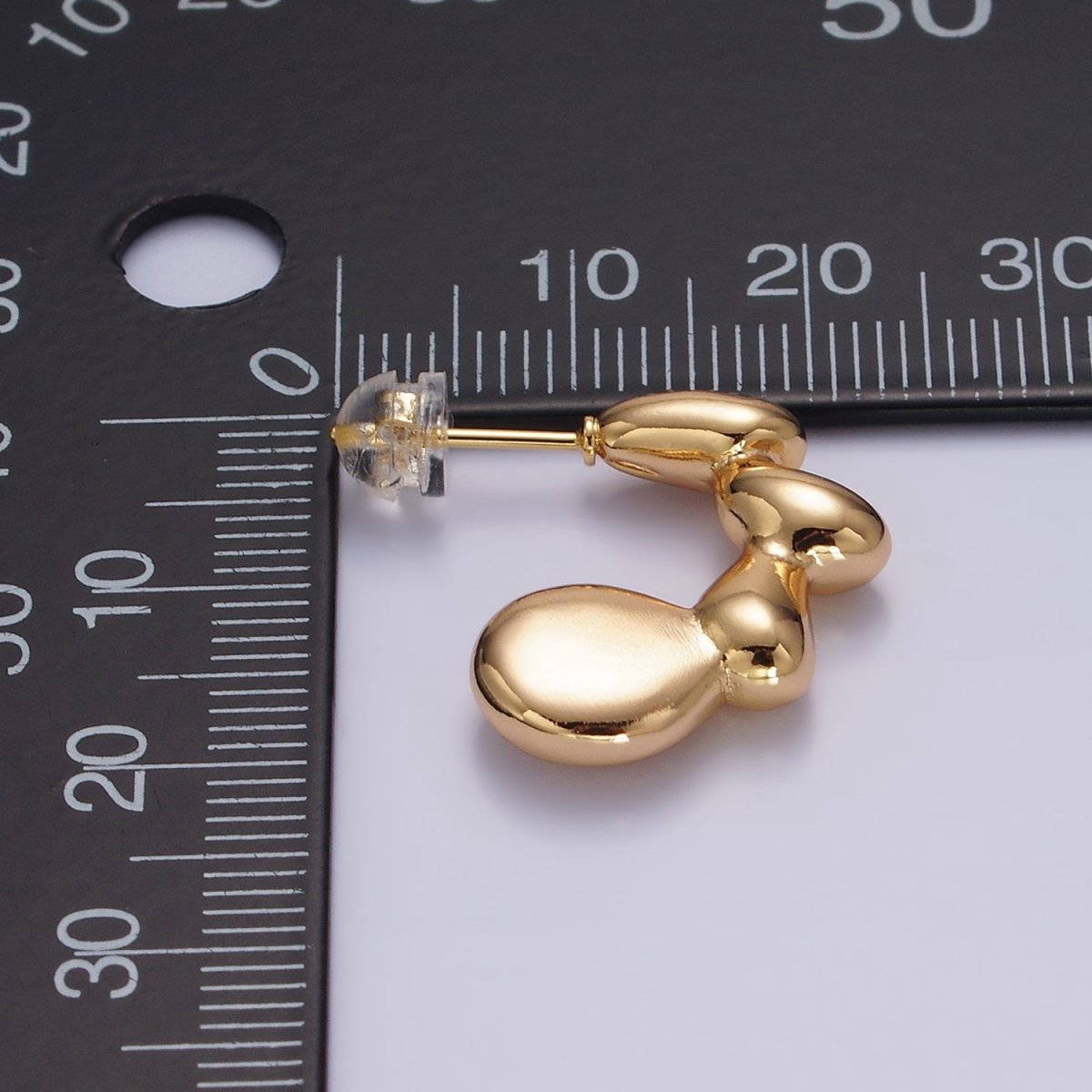 16K Gold Filled 20mm Molten Bubble Beaded C-Shaped Hoop Earrings | AE896
