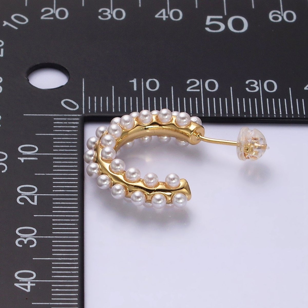 16K Gold Filled 20mm Pearl Lined J-Shaped Hoop Earrings in Gold & Silver | AD-371 AD-372