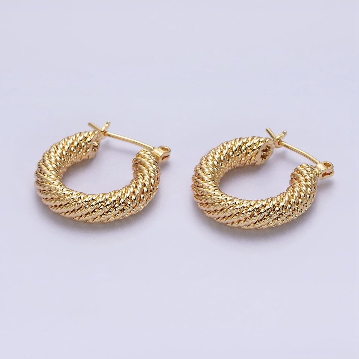 16K Gold Filled 20mm Rope Line Textured Tube Hoop Latch Earrings in Gold & Silver | AD802 AD803