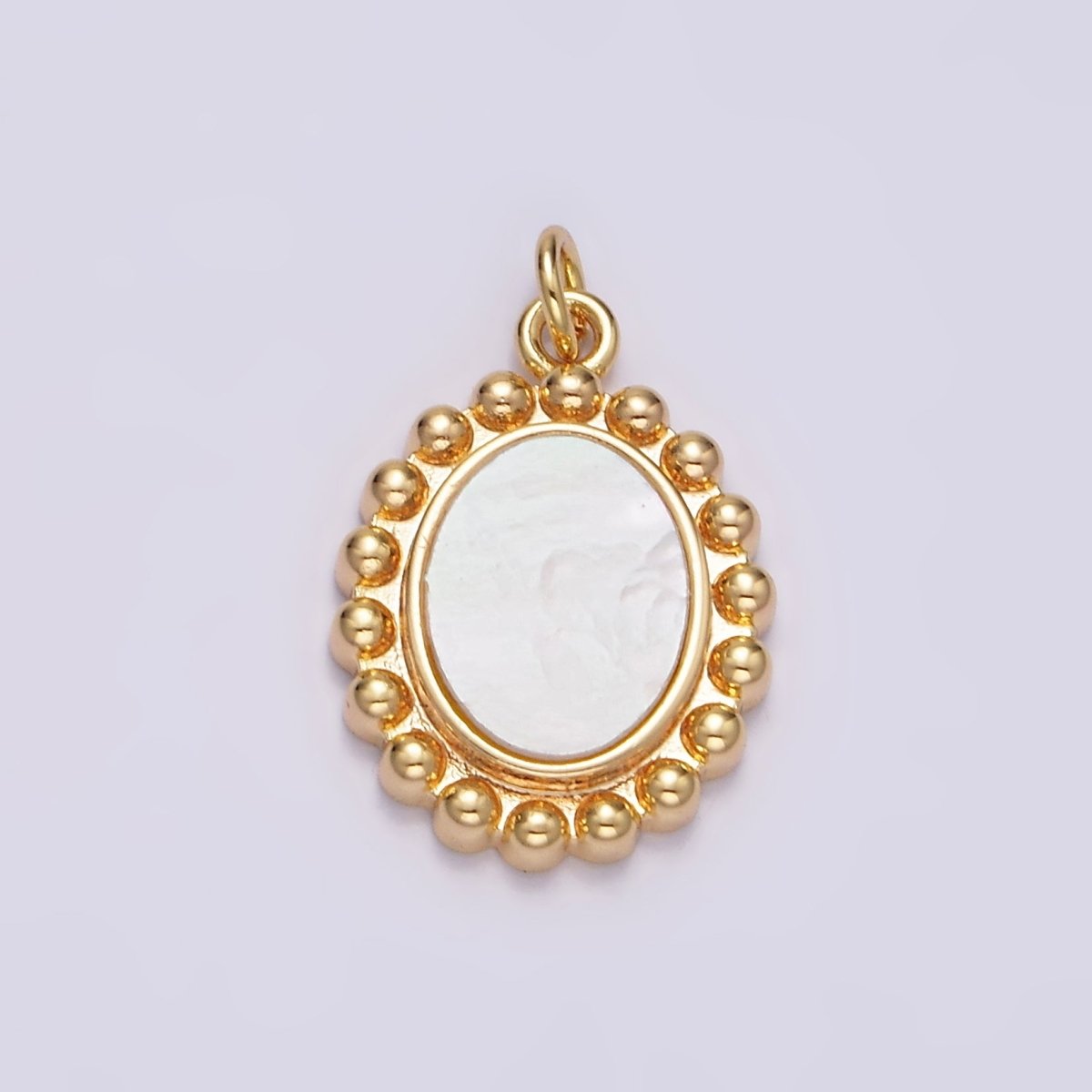 16K Gold Filled 20mm Shell Pearl Oval Dotted Outline Charm | N1498