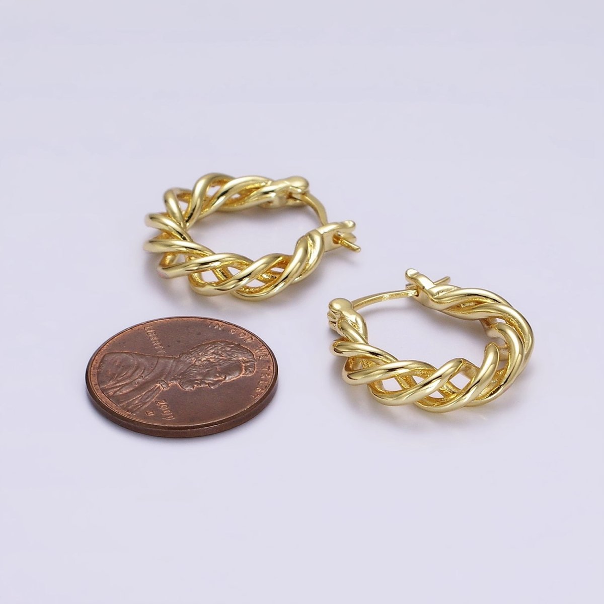 16K Gold Filled 20mm Twisted Earring Statement Rope French Lock Latch Hoop Earrings | AE632