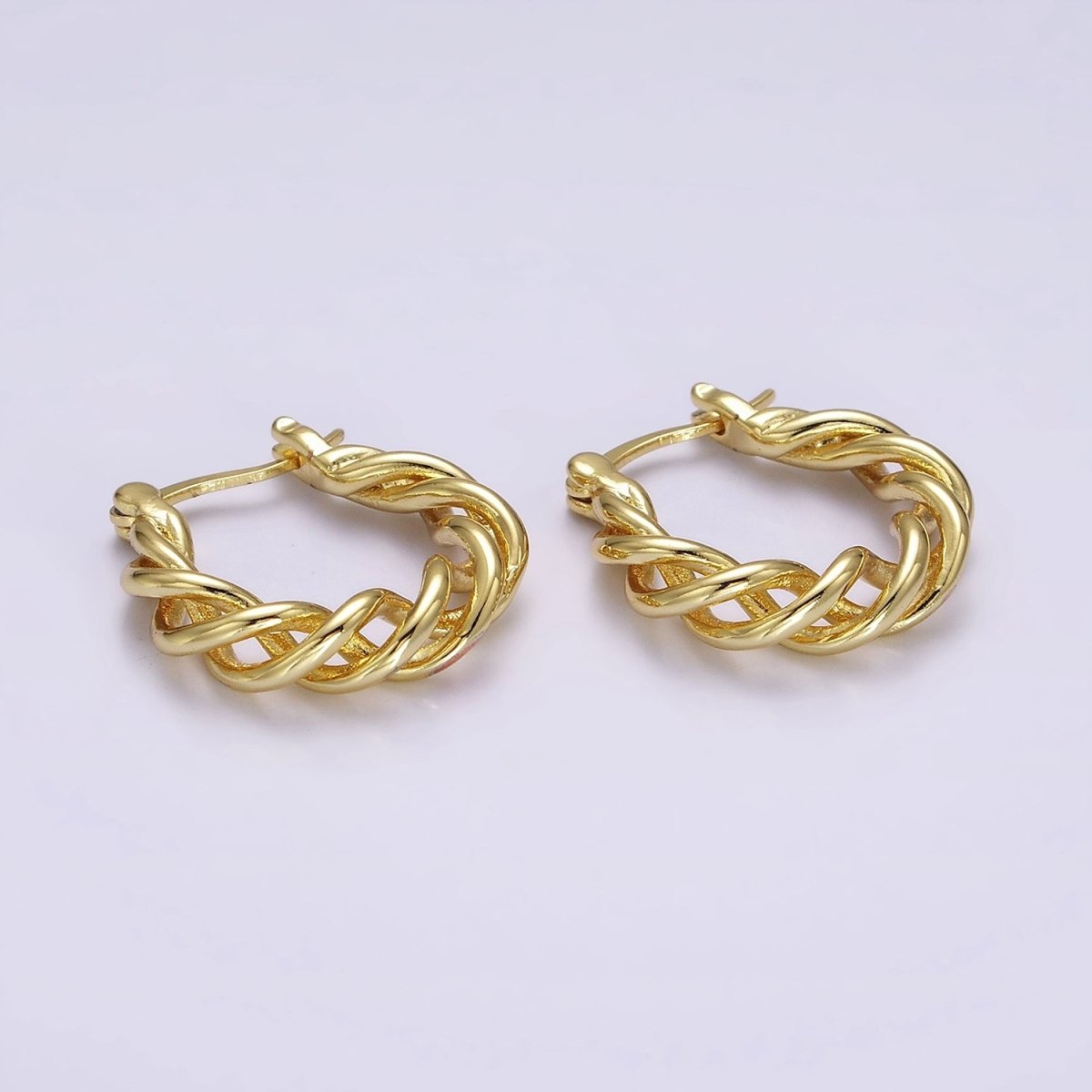 16K Gold Filled 20mm Twisted Earring Statement Rope French Lock Latch Hoop Earrings | AE632