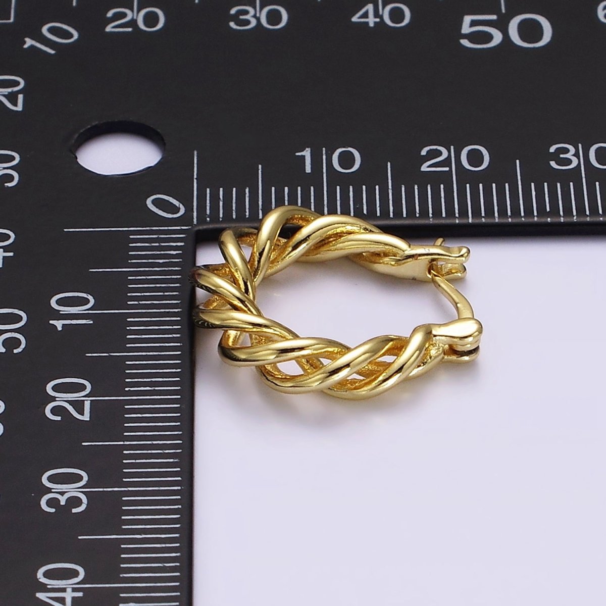 16K Gold Filled 20mm Twisted Earring Statement Rope French Lock Latch Hoop Earrings | AE632