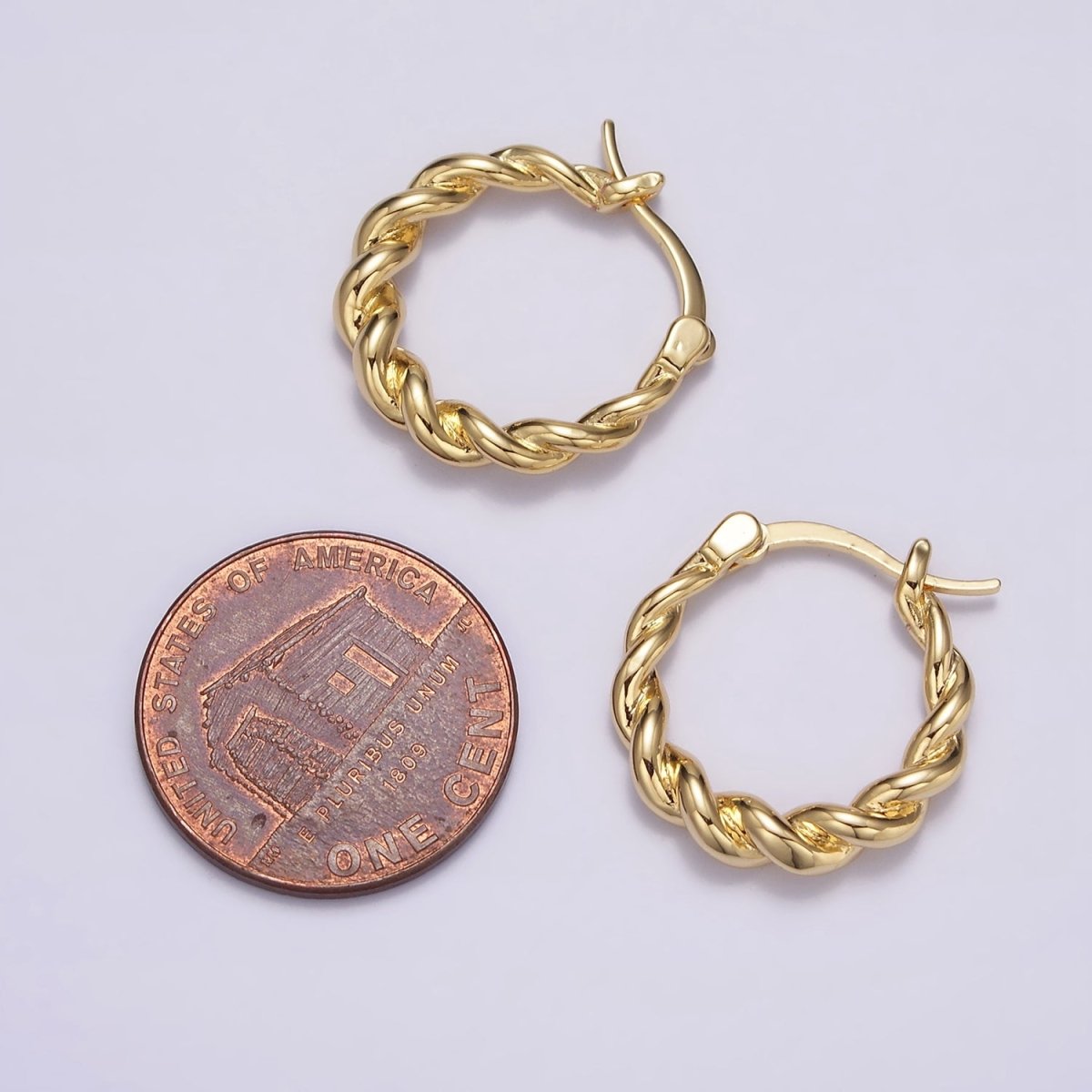 16K Gold Filled 20mm Twisted Rope French Lock Latch Hoop Earrings | AE602