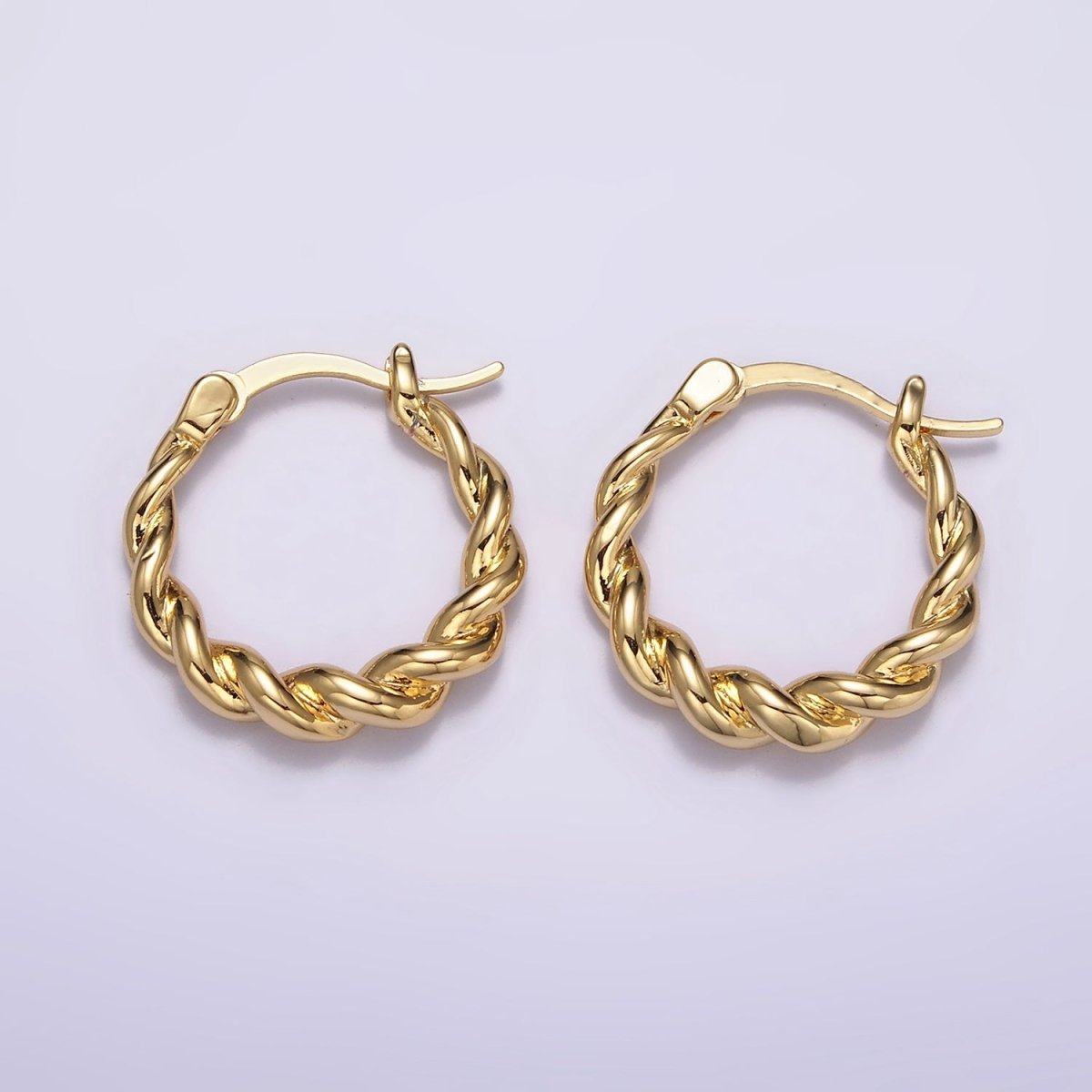 16K Gold Filled 20mm Twisted Rope French Lock Latch Hoop Earrings | AE602