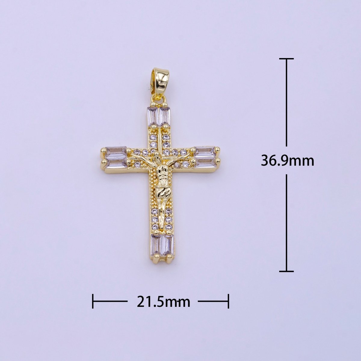 16K Gold Filled 21.5mm, 17.5mm Crucifix Cross Baguette CZ Pendant | AA413 AA414