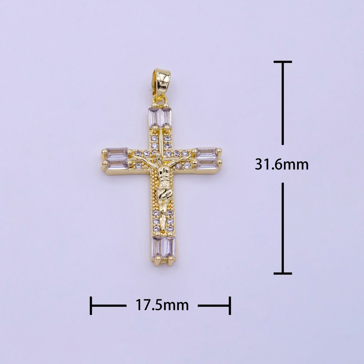 16K Gold Filled 21.5mm, 17.5mm Crucifix Cross Baguette CZ Pendant | AA413 AA414