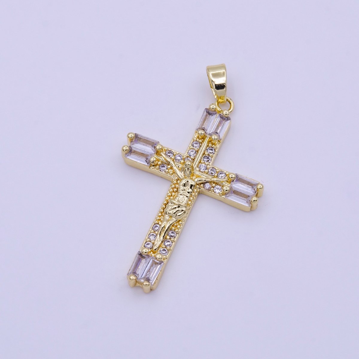 16K Gold Filled 21.5mm, 17.5mm Crucifix Cross Baguette CZ Pendant | AA413 AA414