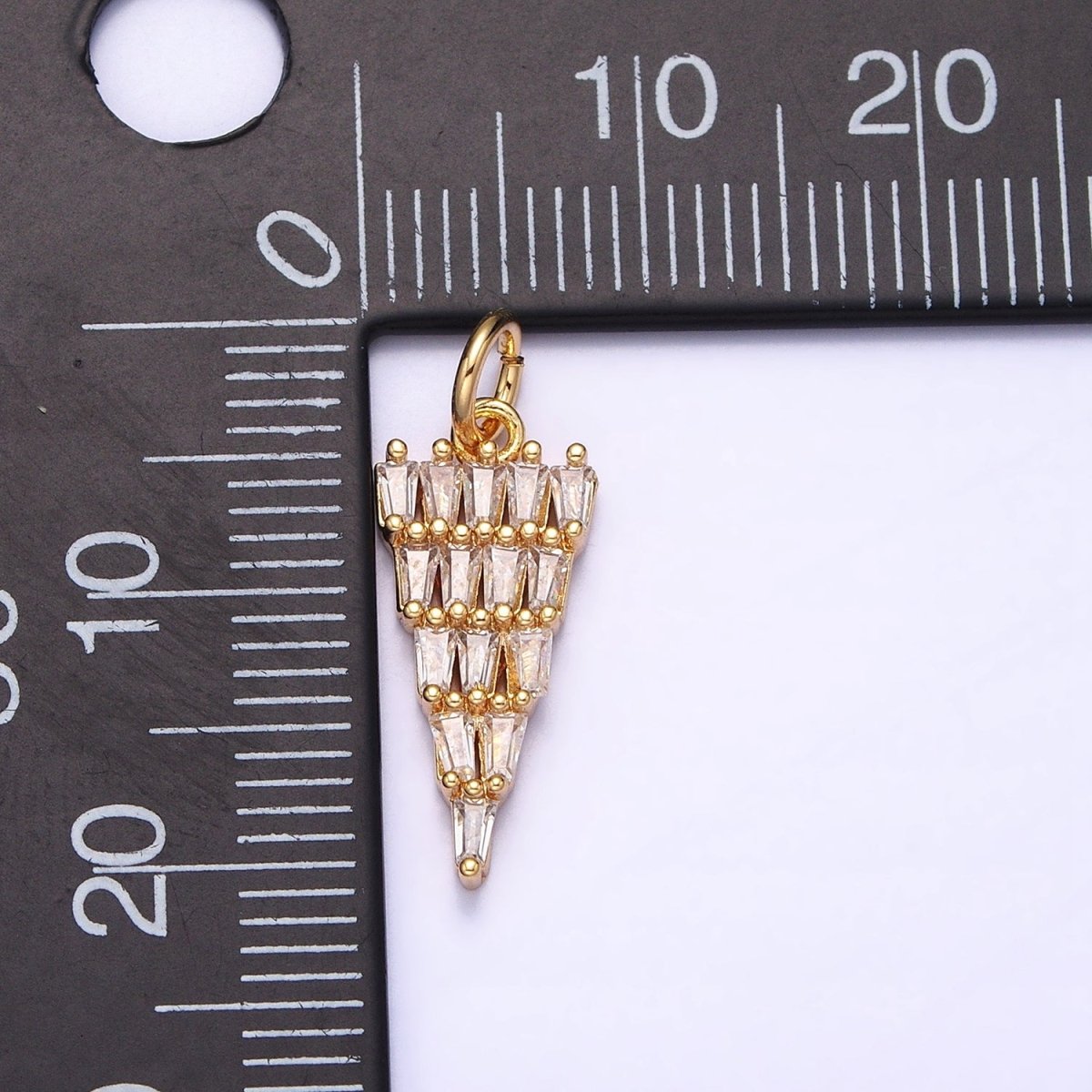 16K Gold Filled 21.5mm Triangle Baguette Clear CZ Charm in Gold & Silver | AC1223 AC1224