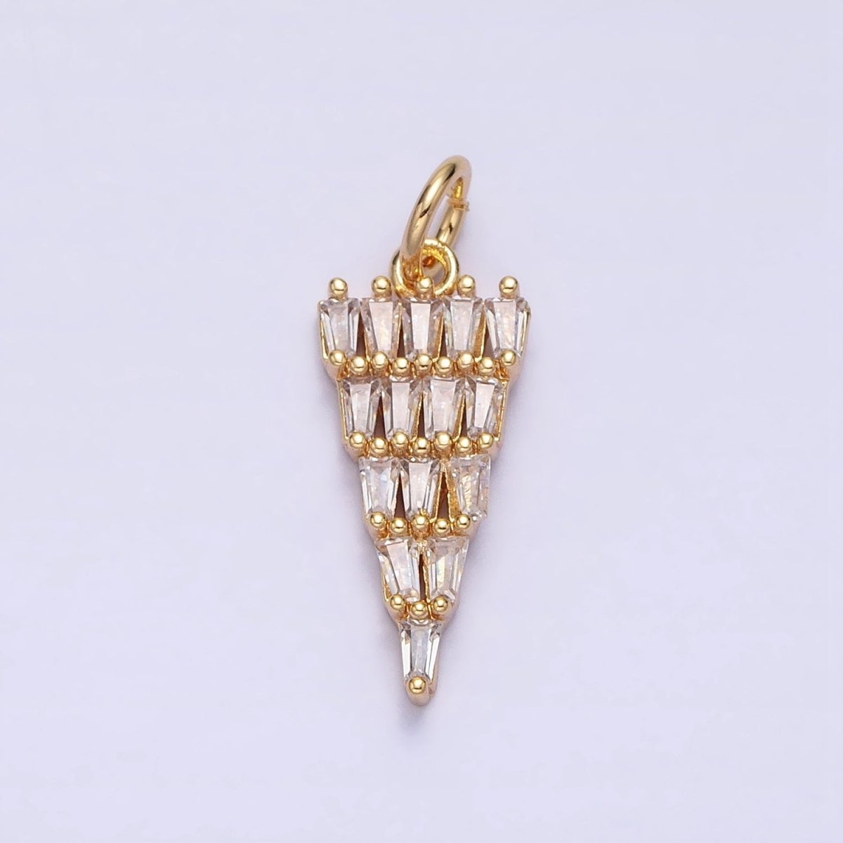 16K Gold Filled 21.5mm Triangle Baguette Clear CZ Charm in Gold & Silver | AC1223 AC1224