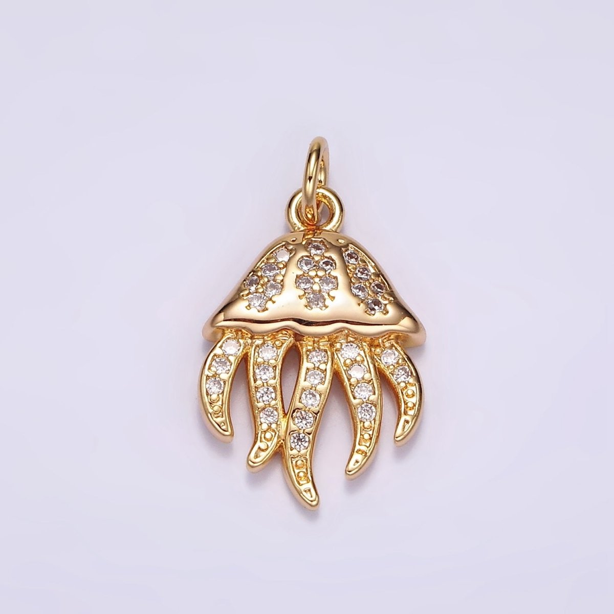 16K Gold Filled 22mm Jelly Fish Ocean Animal Clear Micro Paved CZ Charm | AG456