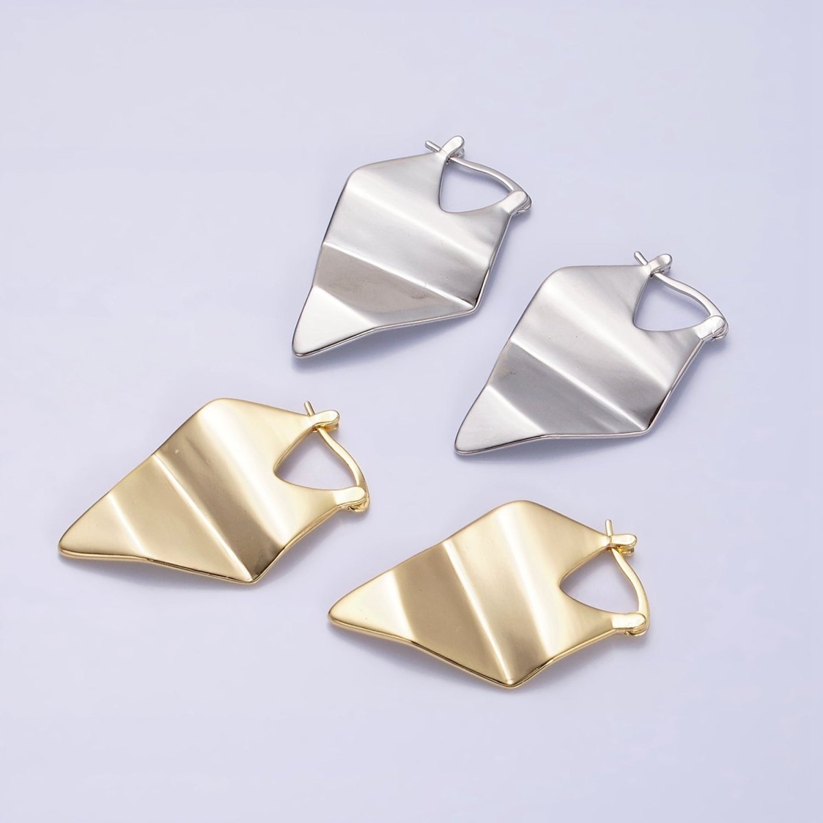 16K Gold Filled 23.5mm Hammered Geometric French Lock Earrings in Gold & Silver | AD978 AD979