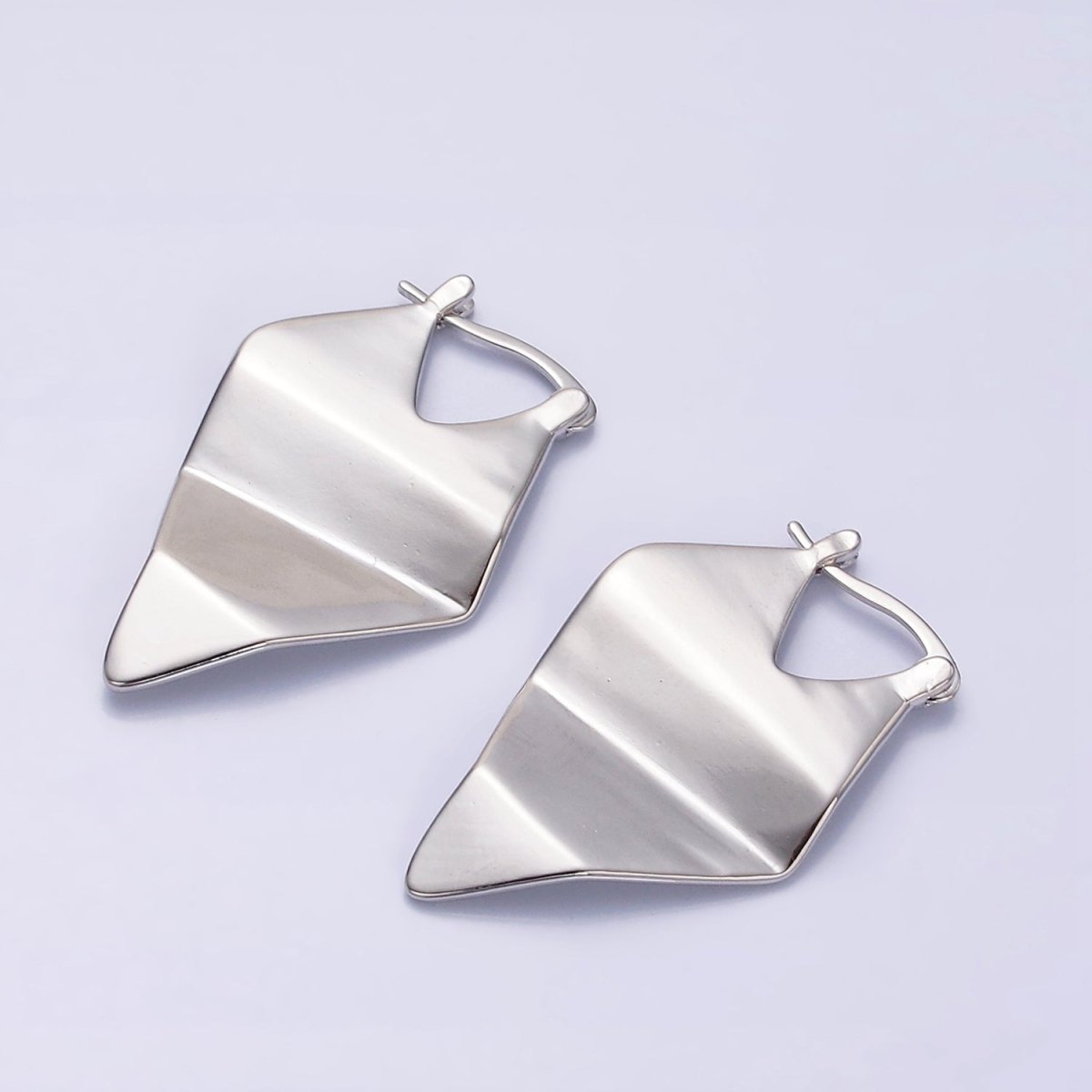 16K Gold Filled 23.5mm Hammered Geometric French Lock Earrings in Gold & Silver | AD978 AD979