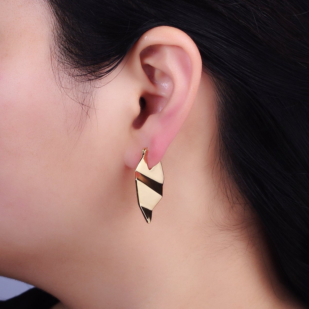 16K Gold Filled 23.5mm Hammered Geometric French Lock Earrings in Gold & Silver | AD978 AD979