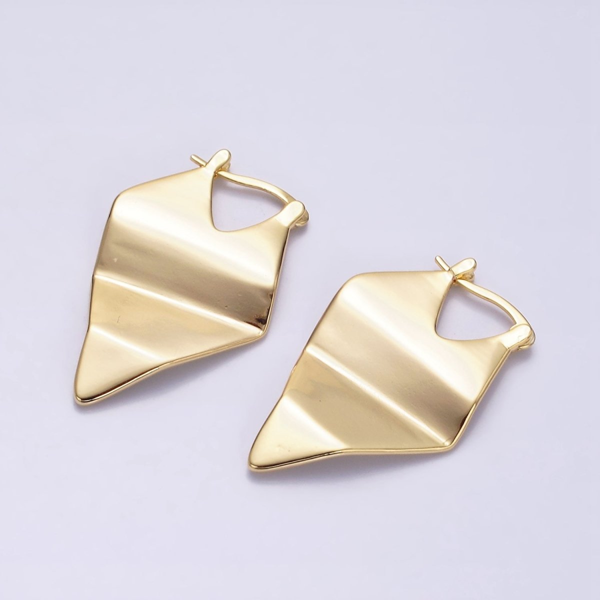 16K Gold Filled 23.5mm Hammered Geometric French Lock Earrings in Gold & Silver | AD978 AD979