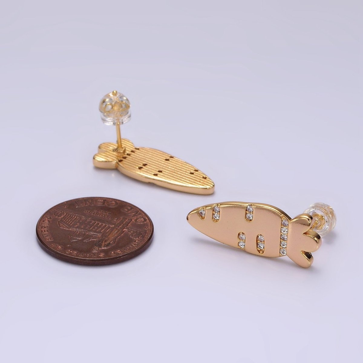 16K Gold Filled 23mm Clear Micro Paved CZ Carrot Fruit Stud Earrings | V050