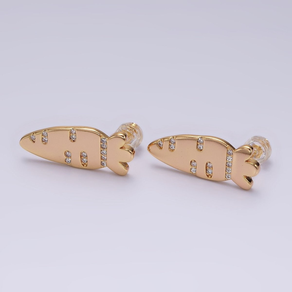 16K Gold Filled 23mm Clear Micro Paved CZ Carrot Fruit Stud Earrings | V050