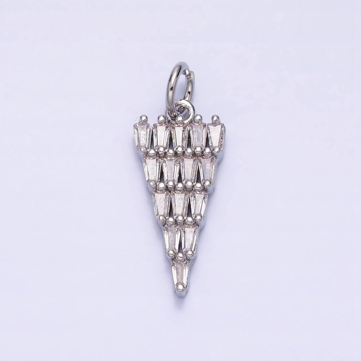 16K Gold Filled 23mm Triangle Baguette Clear CZ Charm in Silver & Gold | AC518 AC1257