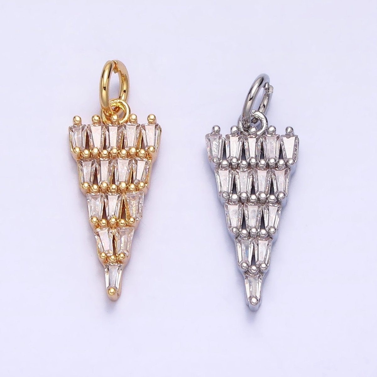 16K Gold Filled 23mm Triangle Baguette Clear CZ Charm in Silver & Gold | AC518 AC1257
