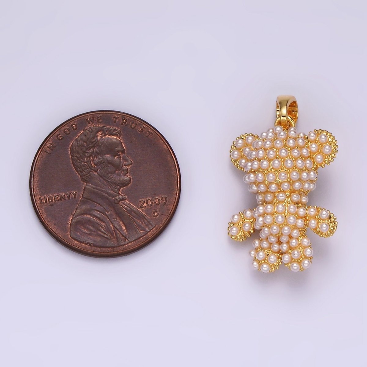 16K Gold Filled 24mm Pearl Dotted Heart Teddy Bear Animal Pendant | AH083