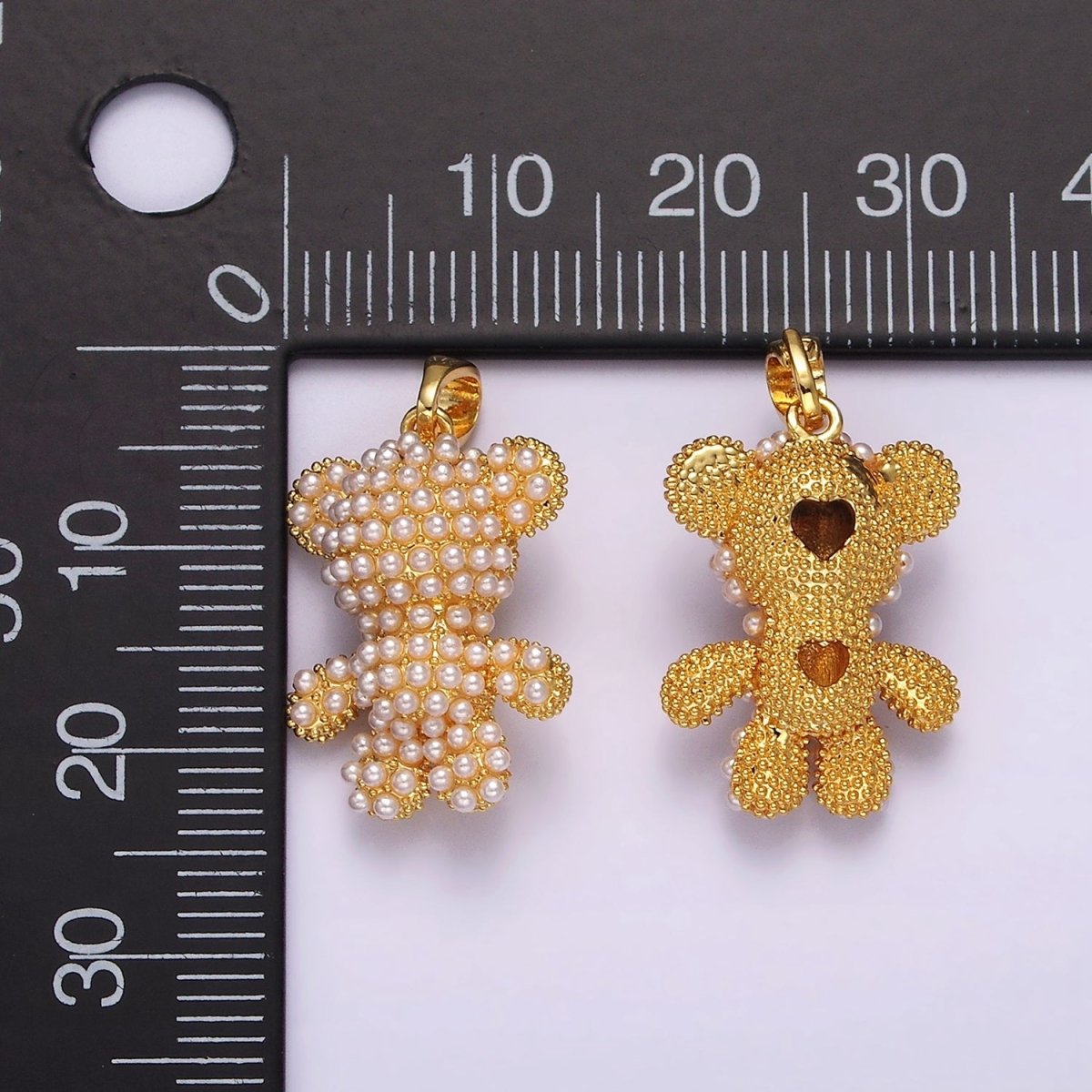 16K Gold Filled 24mm Pearl Dotted Heart Teddy Bear Animal Pendant | AH083