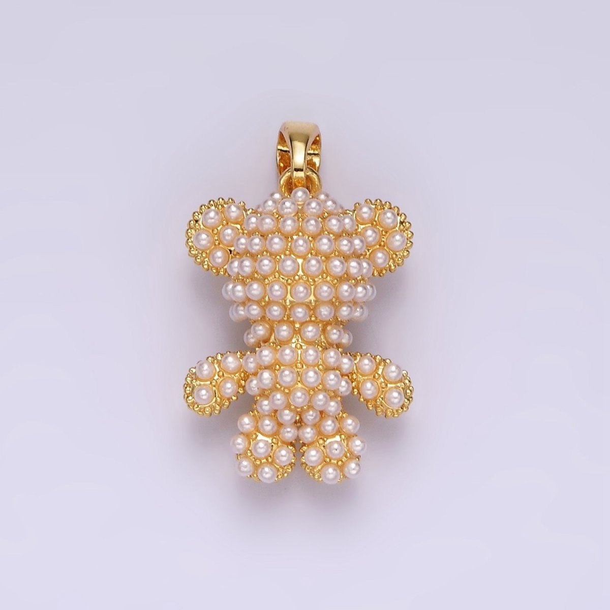16K Gold Filled 24mm Pearl Dotted Heart Teddy Bear Animal Pendant | AH083