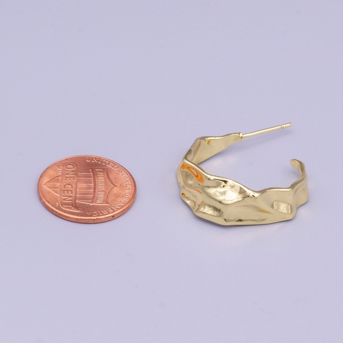 16K Gold Filled 25.5mm Hammered Abstract C-Shaped Hoop Earrings | AE053