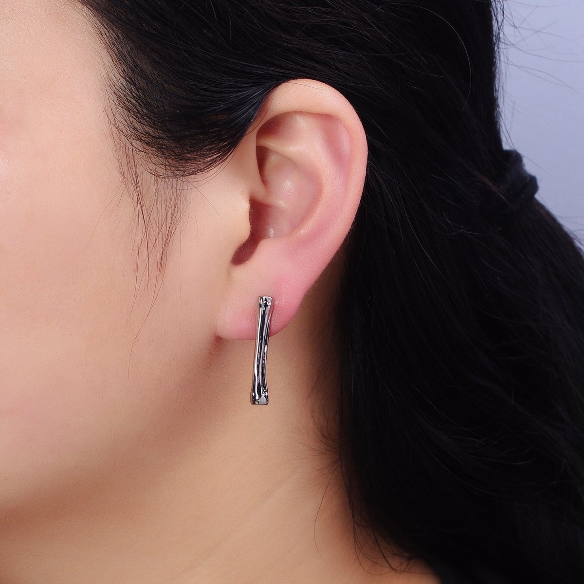 16K Gold Filled 25mm Bone Band Textured Linear Drop Stud Earrings in Gold & Silver | AD831 AD832