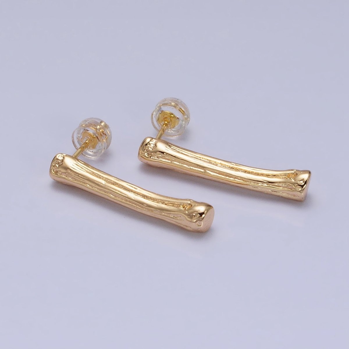 16K Gold Filled 25mm Bone Band Textured Linear Drop Stud Earrings in Gold & Silver | AD831 AD832